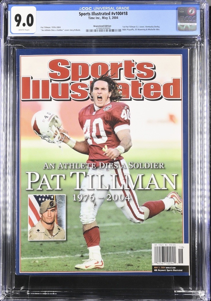 PAT TILLMAN ROOKIE RARE NEWSSTAND SPORTS ILLUSTRATED 2004 USA LEGEND CGC 9.0