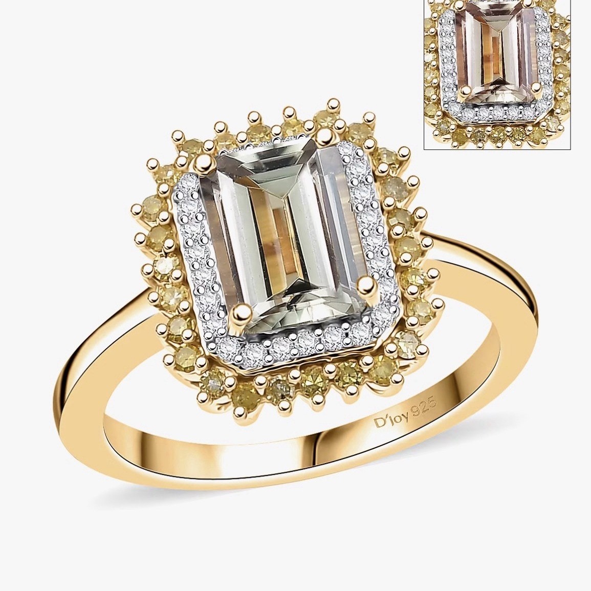 DJoy Womens Turkizite Natural Yellow & White Diamond Golden Mirage Halo Ring New