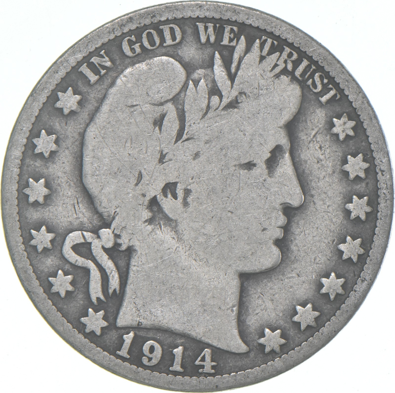1914-S Barber Half Dollar Average Circ 90% Silver 1914-S Barber Half Dollar Average Circ 90% Silver
