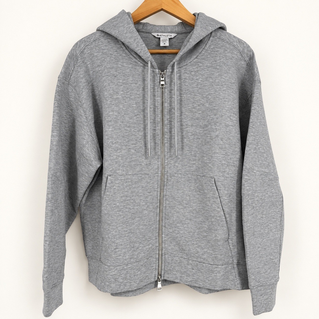 NEW Athleta Women Medium Form Knit Full Zip Hoodie Gray Athleisure Travel Layer