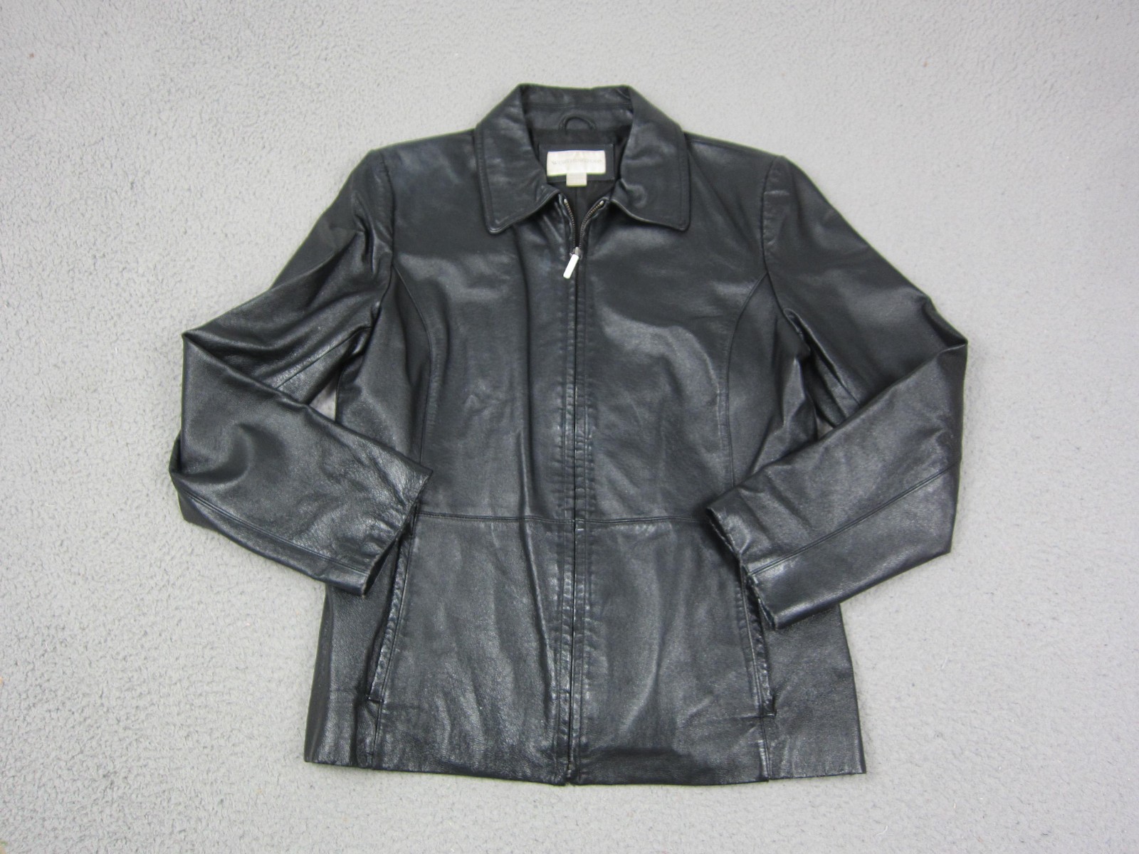Vintage Worthington Leather Jacket Womens Medium Black Full Zip Bomber Biker
