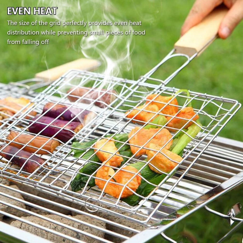 NEW Barbecue Long Handle Grill Basket BBQ Rack Meat Burger Fish Stand Mesh USA