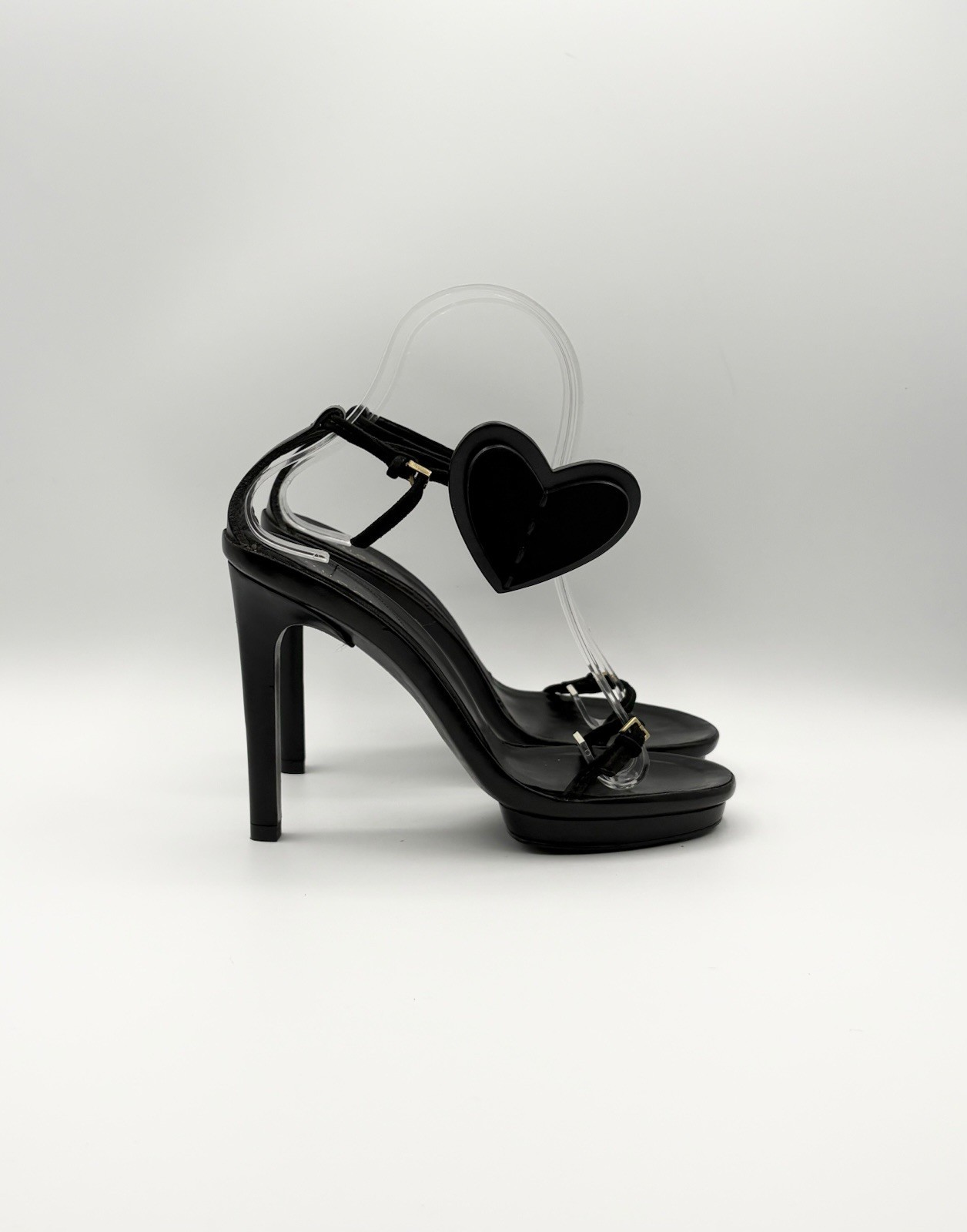 Gucci by Tom Ford S/S 02 Black Leather & Suede Heart Accent Heels Size EU 35
