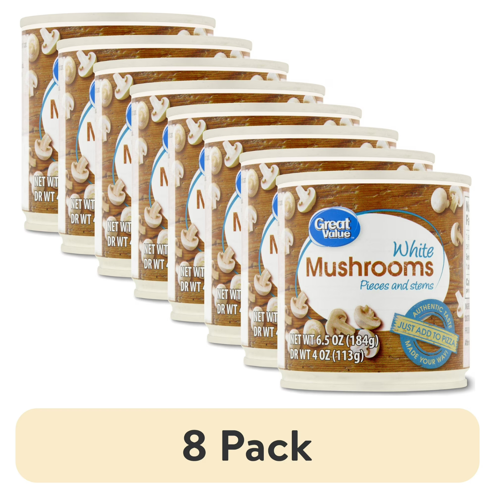 (8 pack) Great Value White Mushrooms Pieces and Stems, 6.5 oz