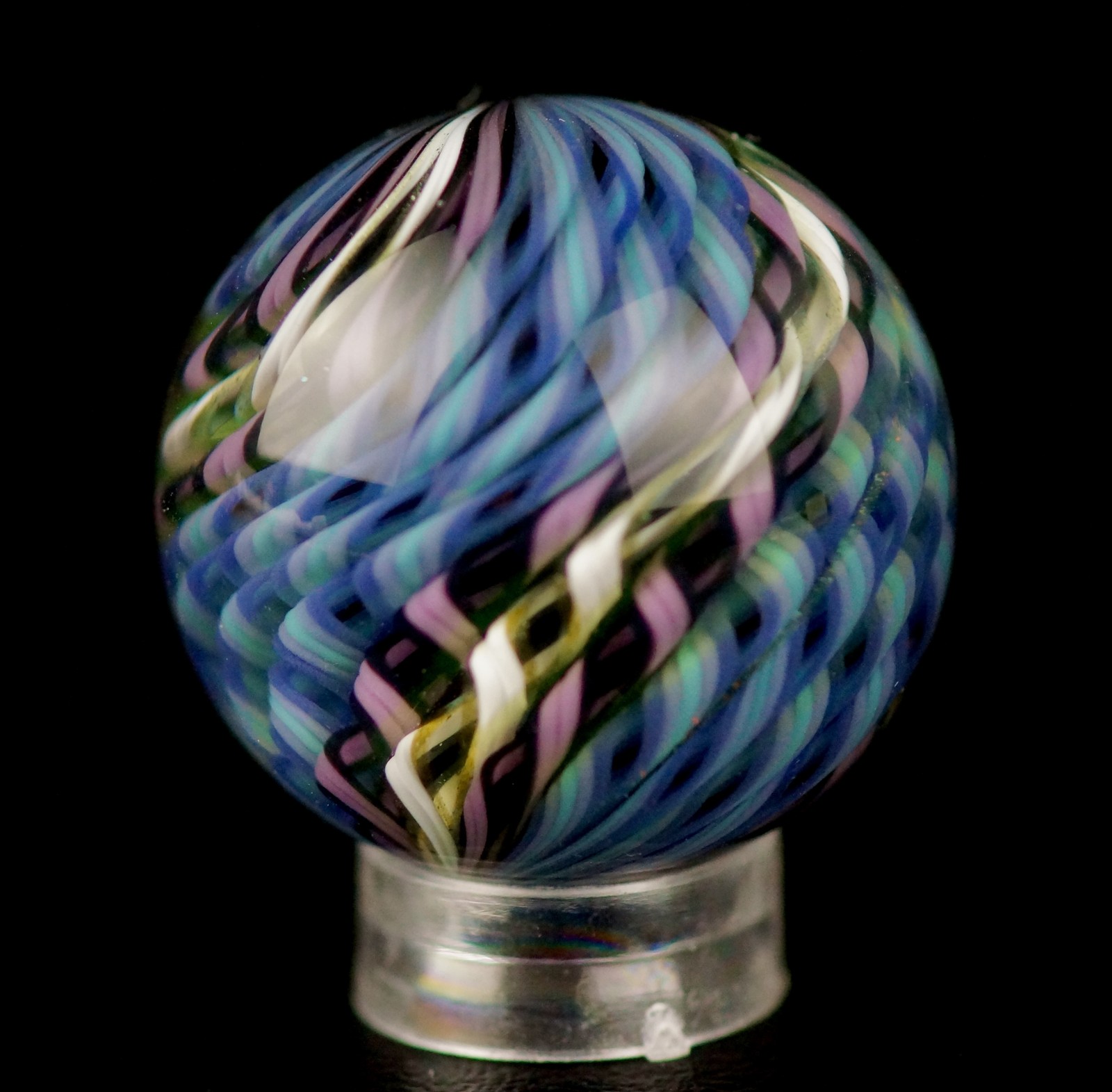 Bryan Trillas Glass Marble/Filigree 14 Cane Pattern/UV/Blues & Purple/1.0-1.1in