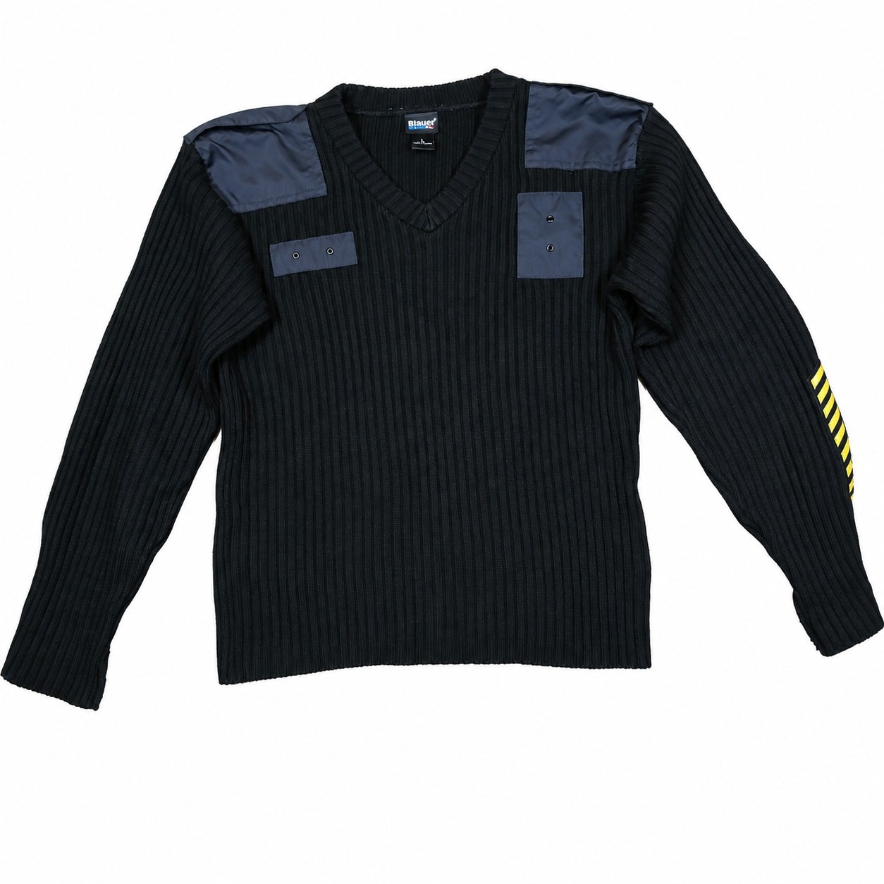 Blauer 210 Men’s L Black Police Uniform V-Neck Sweater Service Stripes
