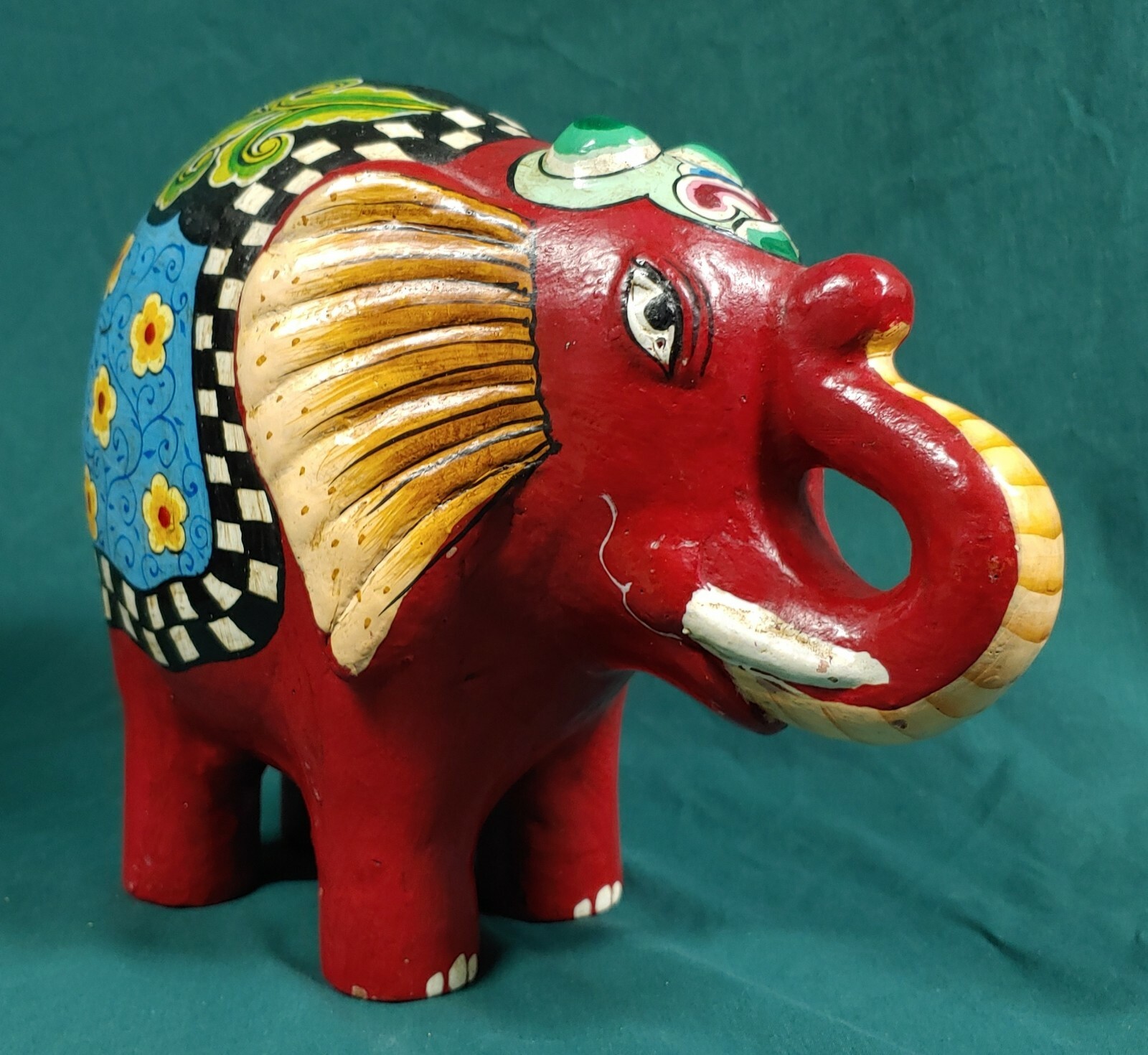 Old Vintage Hand Painted Pottery Elephant Coin Bank