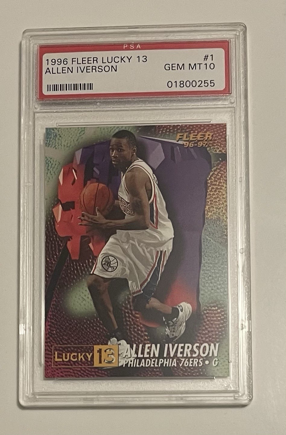 Allen Iverson 1996 Fleer Lucky 13 GEM MINT SIXERS PSA 10 CRAZY LOW POP Allen Iverson 1996 Fleer Lucky 13 GEM MINT SIXERS PSA 10 CRAZY LOW POP