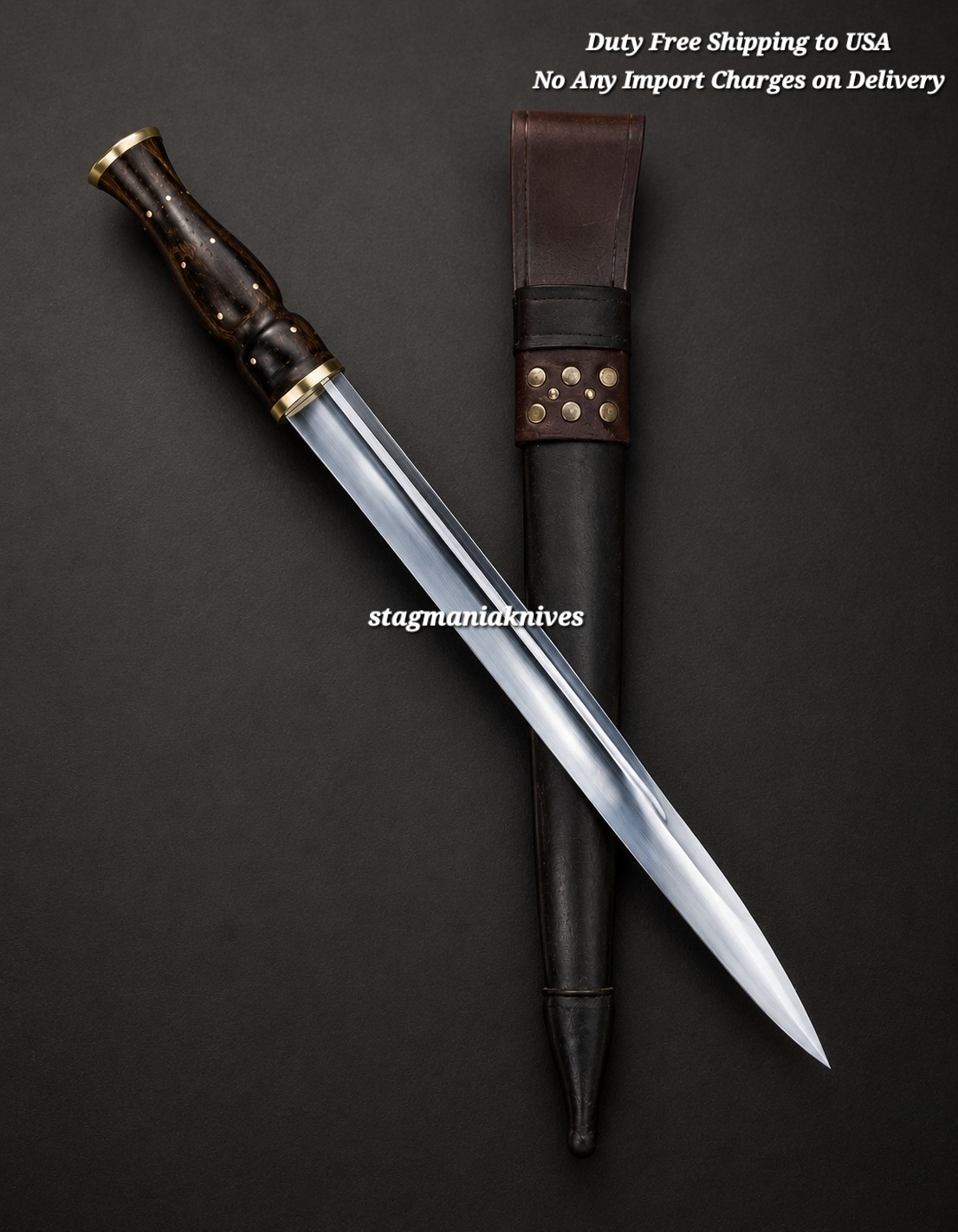 Handmade J2 Steel Hunting Scottish Dirk 14th Century Bowie Knife DUTY PAID USA 