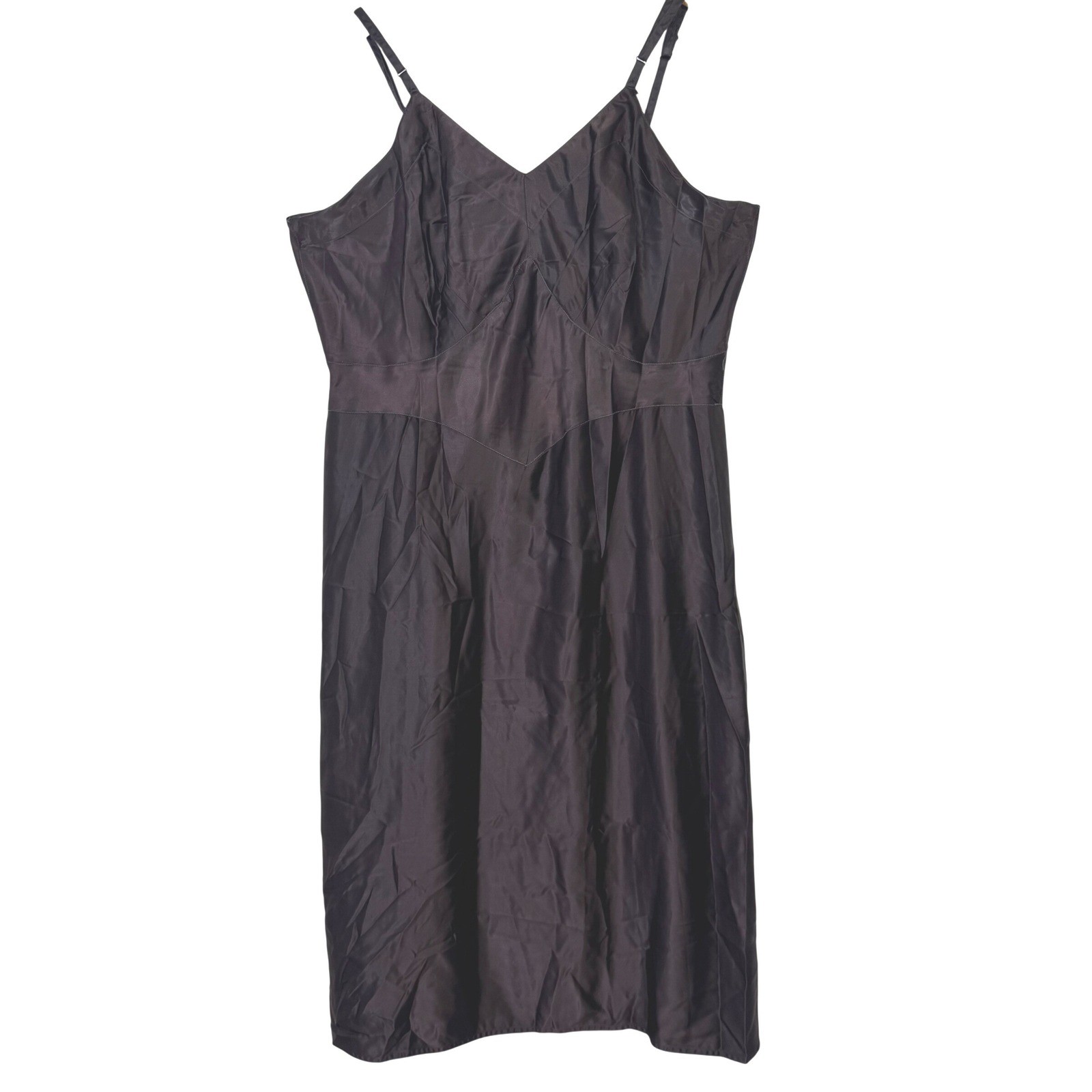 Vintage 1950s Bur-Mil Lingerie Satin Slip Dress Medium Chocoloate Brown Midi