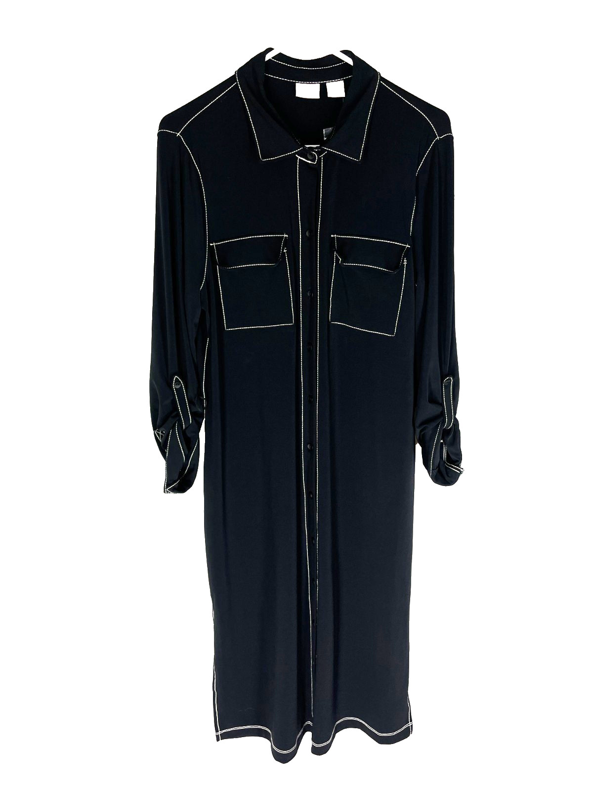 CHICO\'S TRAVELERS Shirt Dress Size 1 Womens Medium Black With Tie NEW $139 CHICO\'S TRAVELERS Shirt Dress Size 1 Womens Medium Black With Tie NEW $139