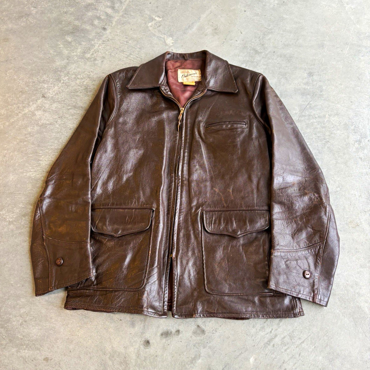 VTG 50s Hercules Outerwear by Sears Brown Horsehide Lined Zip Leather Jacket 42 VTG 50s Hercules Outerwear by Sears Brown Horsehide Lined Zip Leather Jacket 42