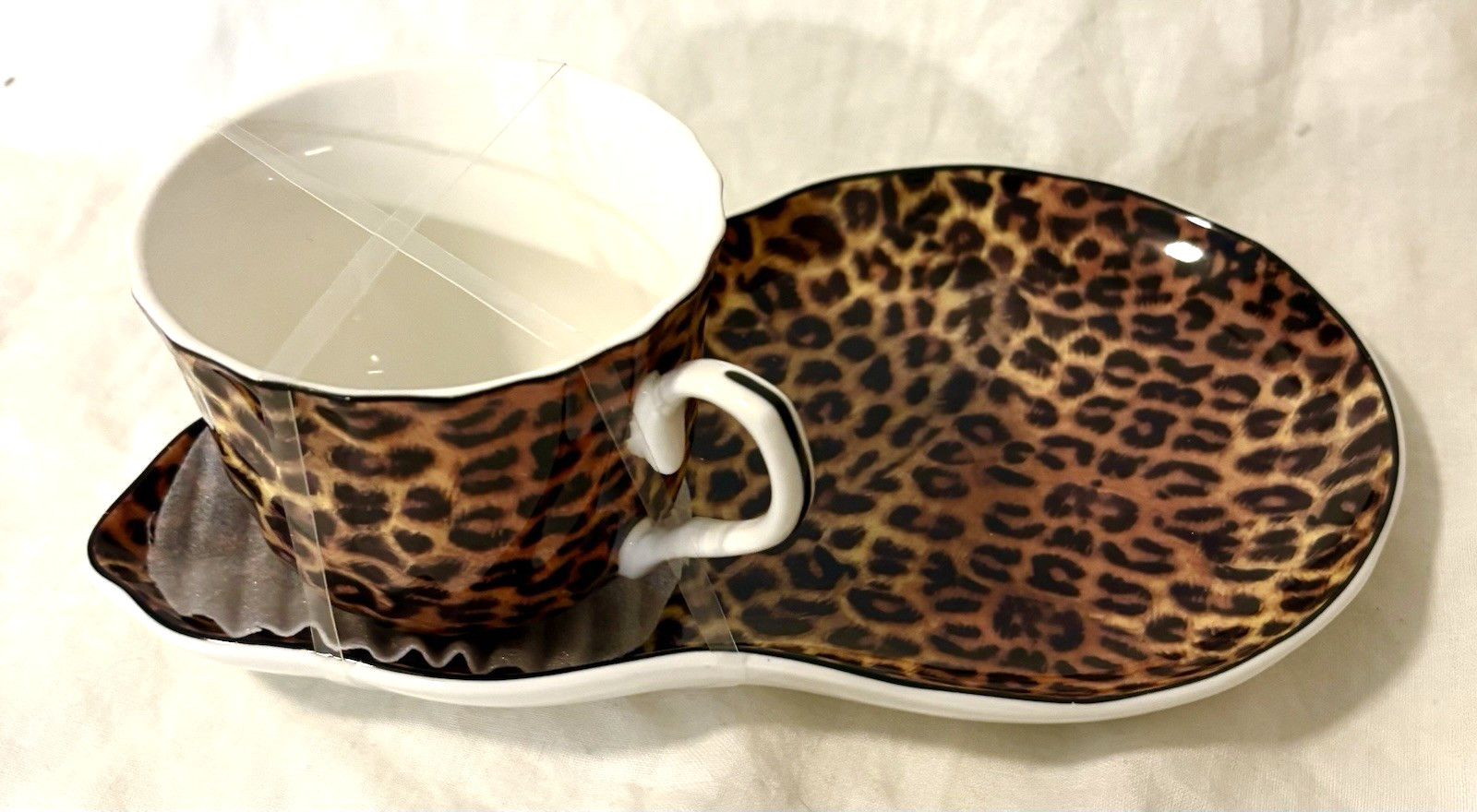 Grace Teaware Fine Porcelain Teacup & Snack Plate  Leopard Print NEW