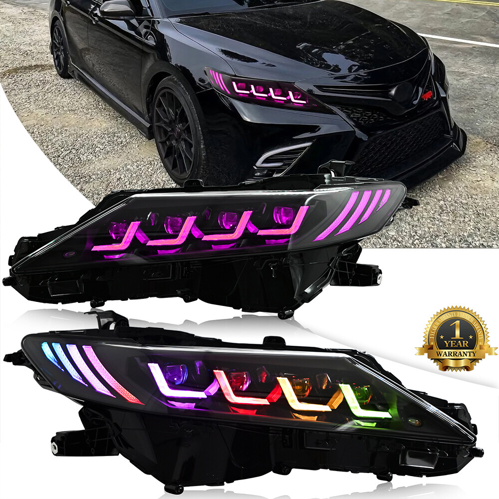 Pair RGB 8 Lens LED Headlights For Toyota Camry 2018-2024 Head Lamps Assembly
