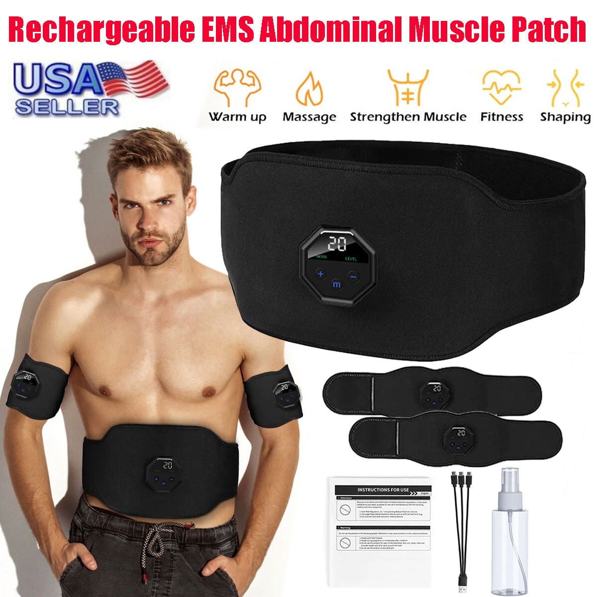 Abdominal Toning Belt Abs Training EMS Electric Muscle Stimulation Rechargeable