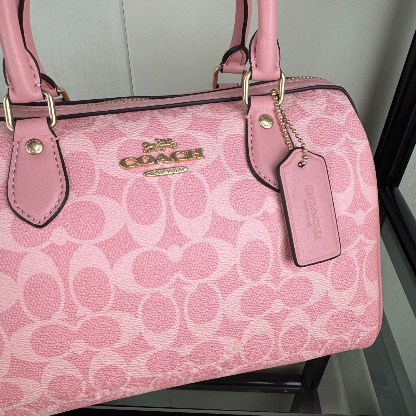 COACH Rowan Satchel Bag - Signature Canvas CV961 Powder Pink COACH Rowan Satchel Bag - Signature Canvas CV961 Powder Pink