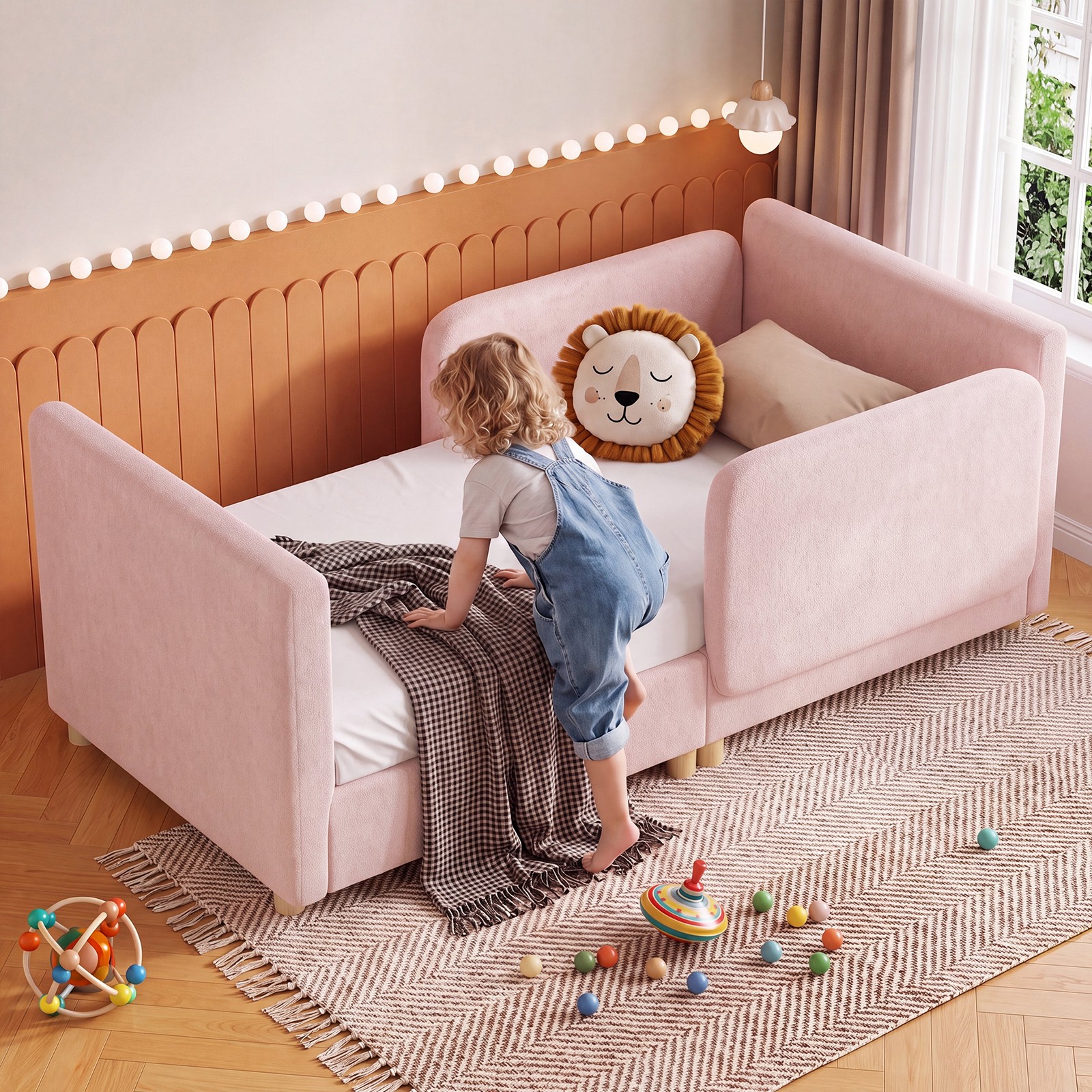 2-in-1 Children\'s Sofa Bed with Removable Baffle Lounger Sleeper for Kids