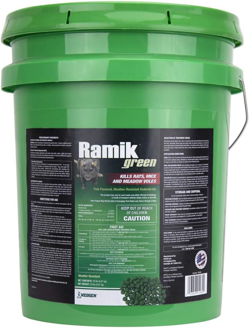 Green Fish Flavored Weather Resistant Rodenticide Pellets, 20-Pound Bucket NEW