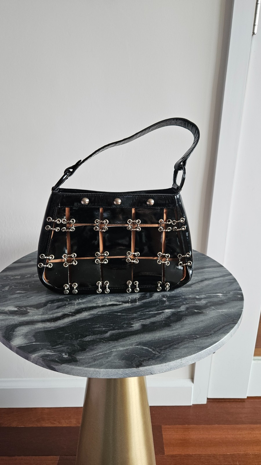 Vintage 1960s black leather purse made in Italy for Susan Gail (around 6x9)