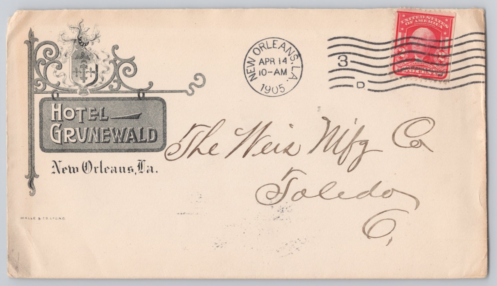 New Orleans, LA Hotel Grunewald stationery, cover 1905