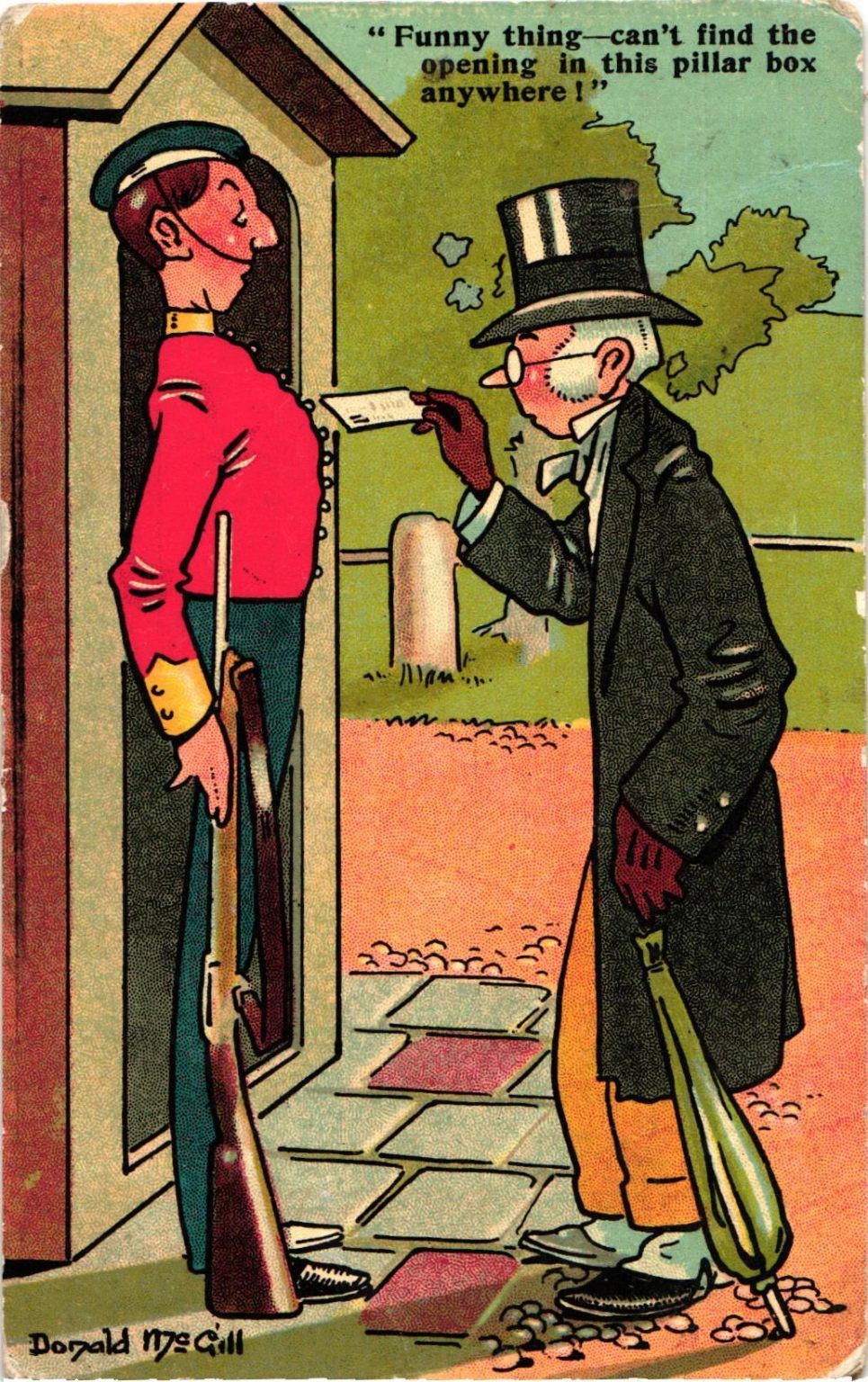 Donald McGill Comic Postcard - Pillar Box Guard Humor 1907 Posted