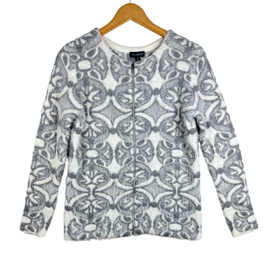 The Limited Womens Zip Up Cardigan Size Medium Geometric Floral Medallion Fuzzy The Limited Womens Zip Up Cardigan Size Medium Geometric Floral Medallion Fuzzy