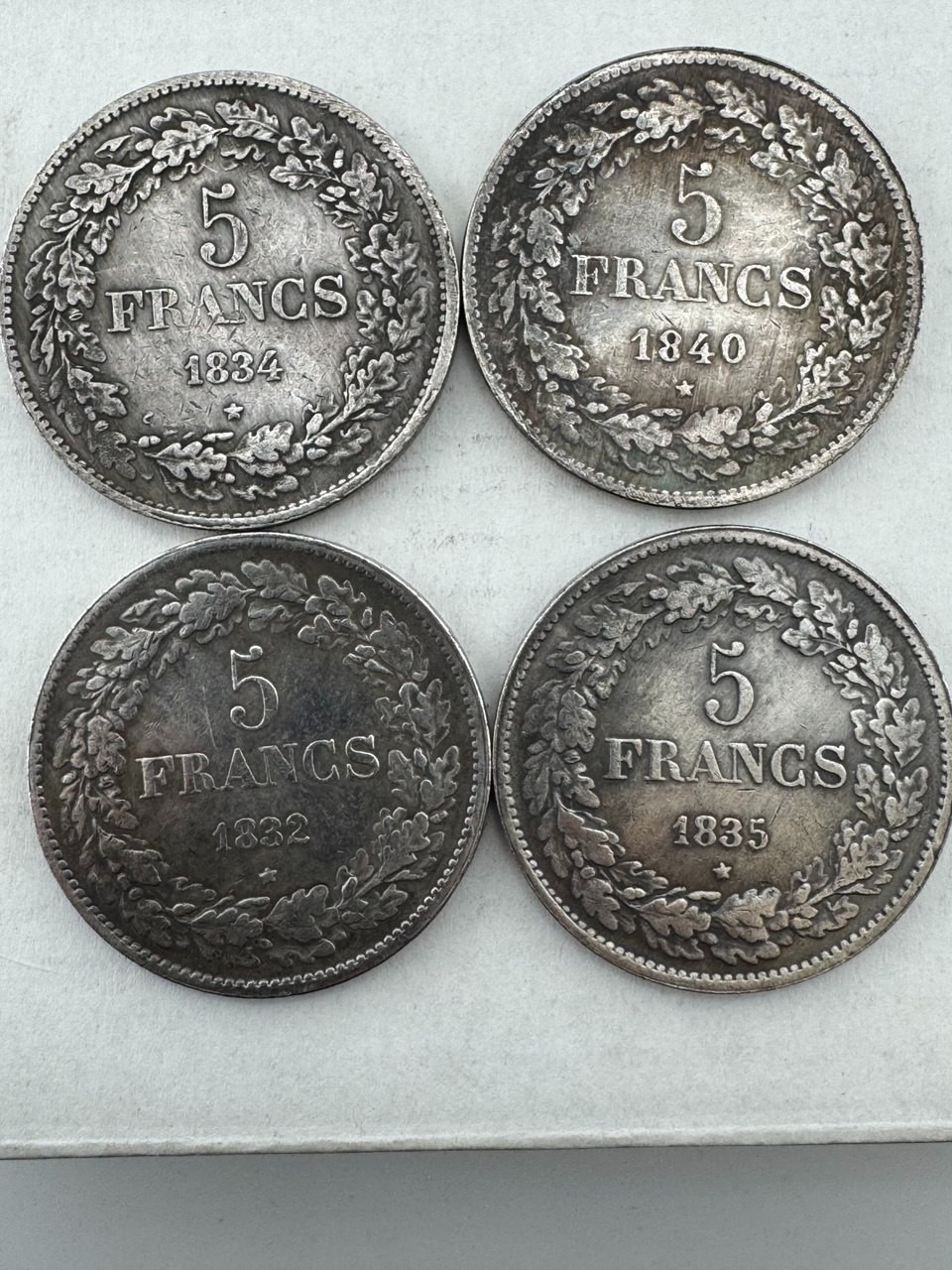 Belgium 5 Francs Set 4 Coin 1832, 1834, 1835, 1840