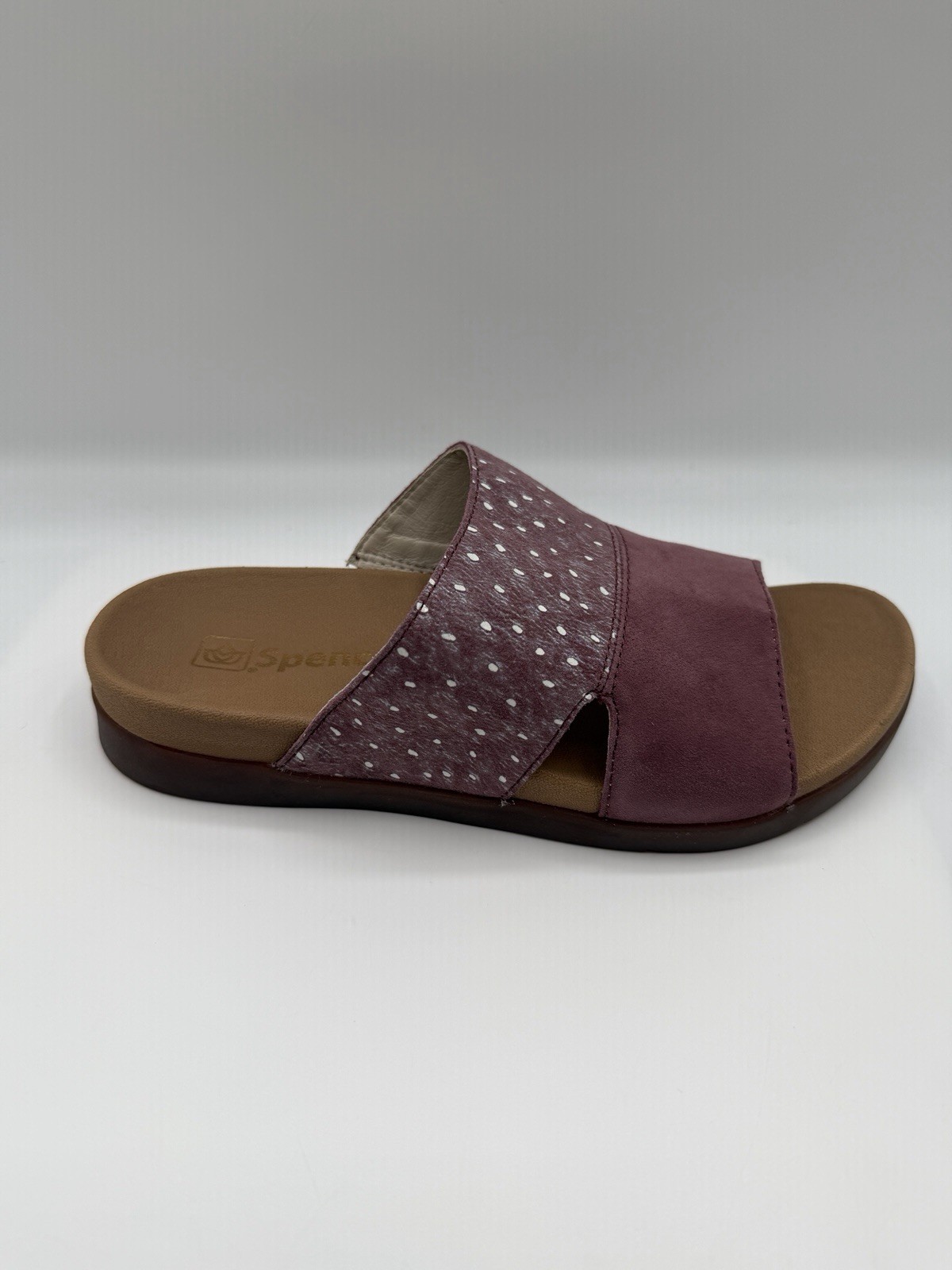 Spenco Dawn Slide Sandals Women\'s 5.5 D, Burg. Ostrich Print Leather, Orthotic