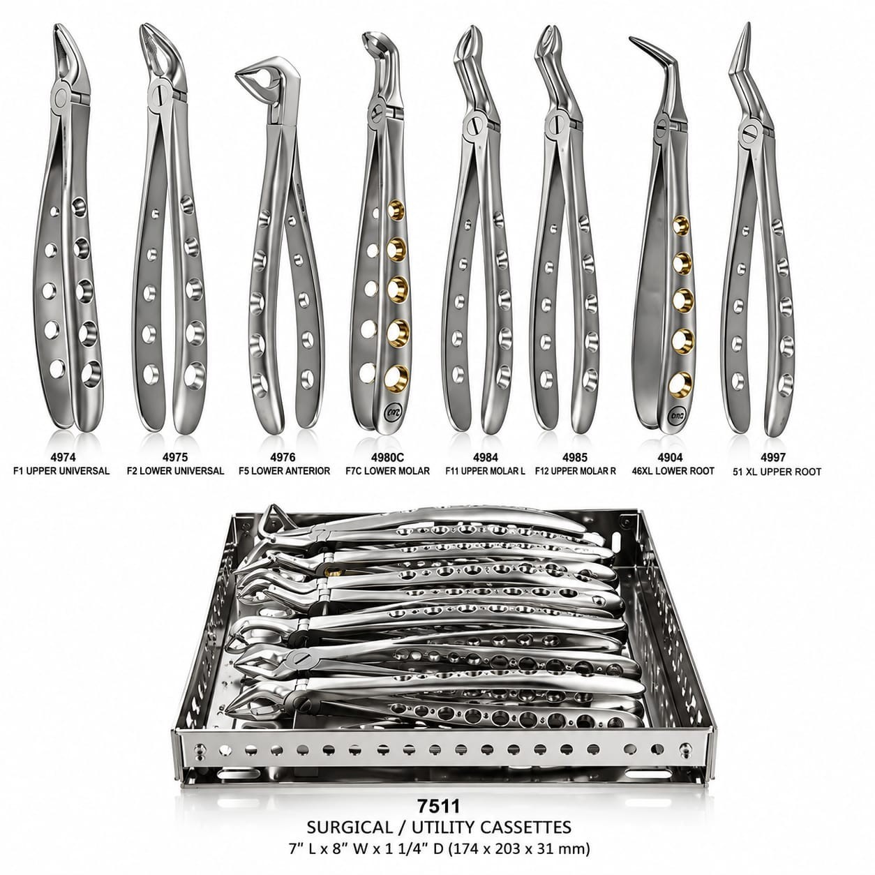 8-Piece Dental Extraction Forceps Set with Sterilization Cassette Tray