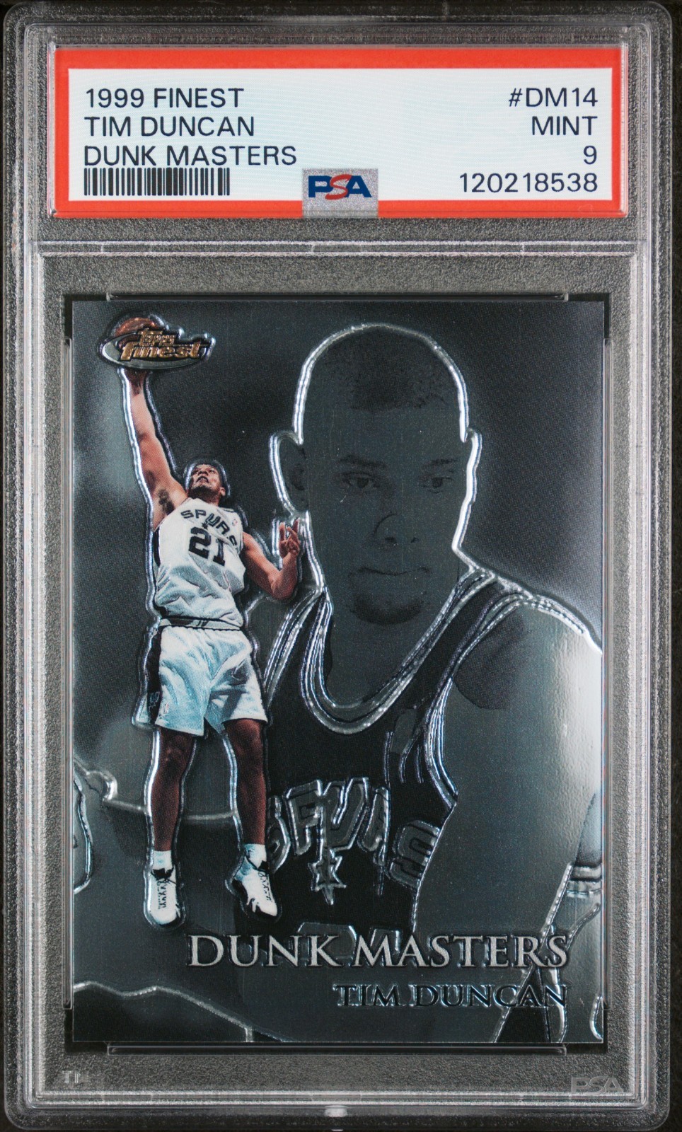 TIM DUNCAN # /750 1999 Topps Finest Dunk Masters Basketball Card DM14 Psa 9