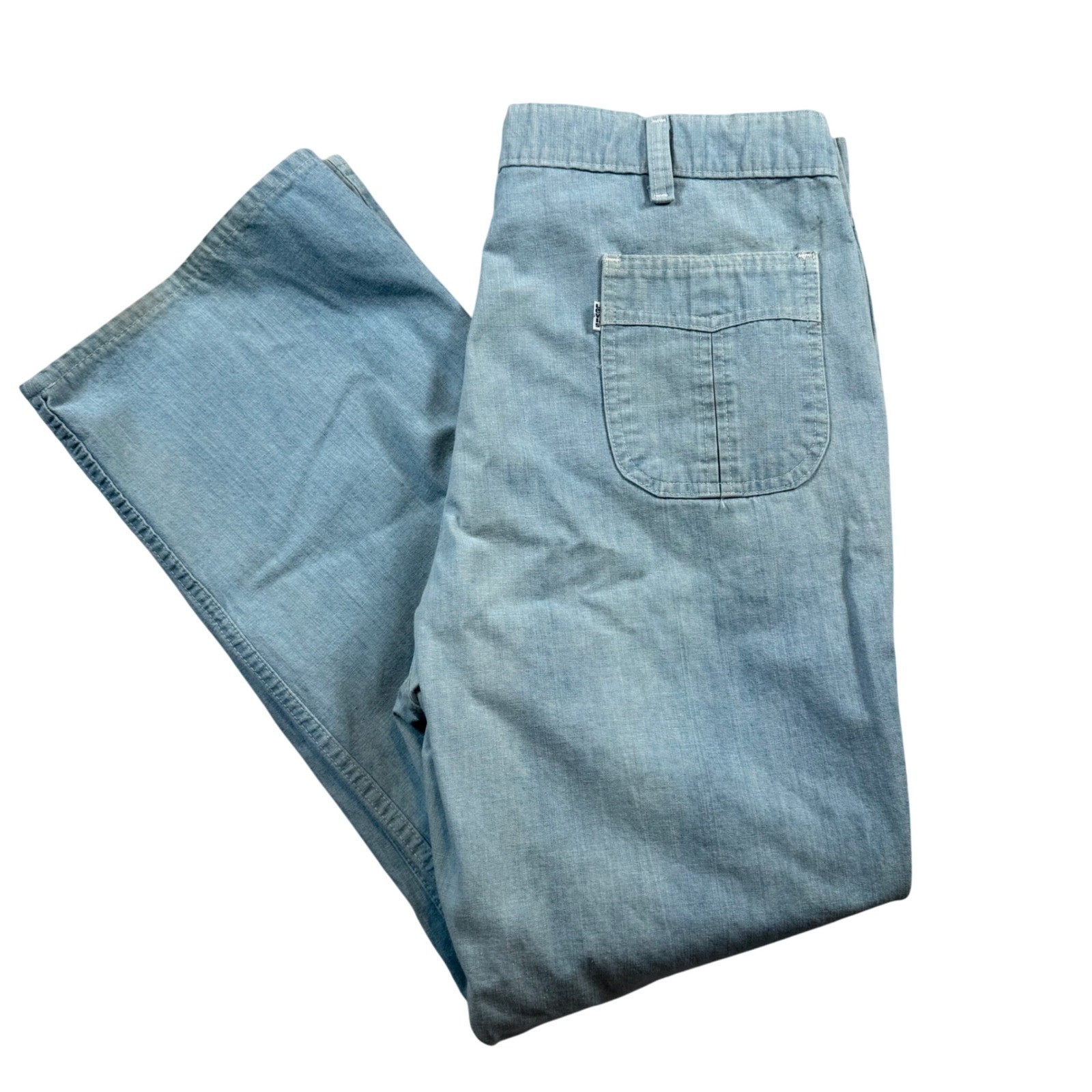Vintage 1970\'s Levi\'s 34x29 Flare Jeans Light Wash Faded White Tab USA Made