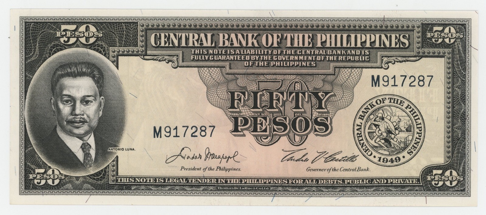 Philippines 50 Pesos ND 1949-1969 Pick 138.d UNC Uncirculated Banknote