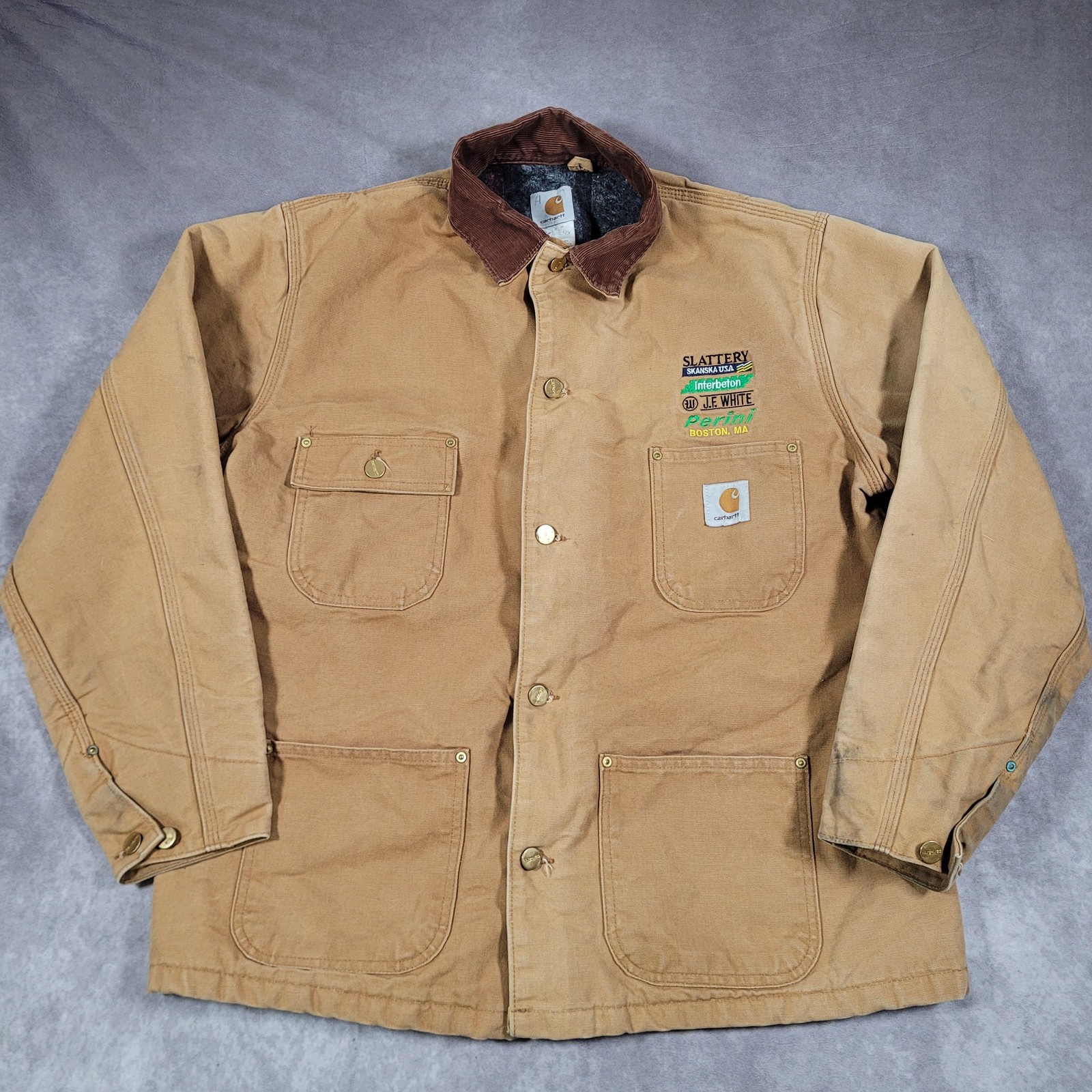 Vintage Carhartt Coat Mens 44 Brown Duck Blanket Lined Chore Workwear C01 USA
