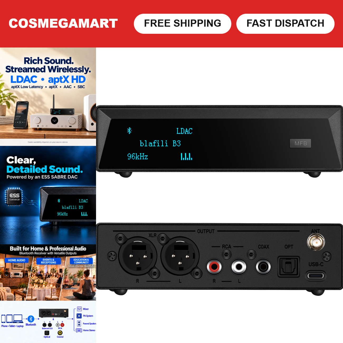 Professional XLR Bluetooth 5.1 Audio Receiver with LDAC & aptX HD - High-Quality Professional XLR Bluetooth 5.1 Audio Receiver with LDAC & aptX HD - High-Quality