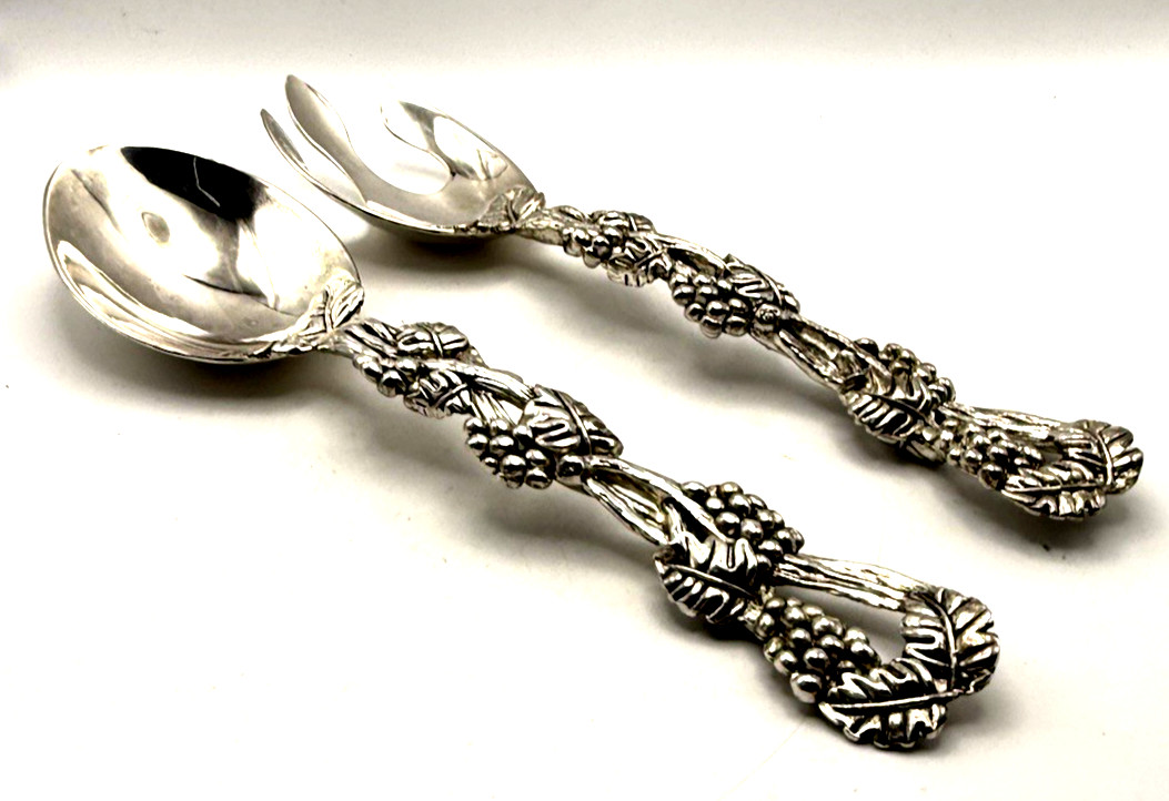 Ornate Vintage GODINGER Silver Art Co. Silverplate Grapevine Salad Serving Set Ornate Vintage GODINGER Silver Art Co. Silverplate Grapevine Salad Serving Set