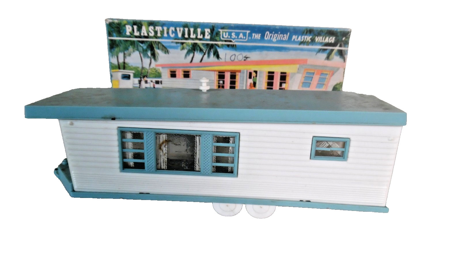 O Scale Vintage Plasticville No. 1504-89 TRAILER White/Aqua Trim COMPLETE IN BOX