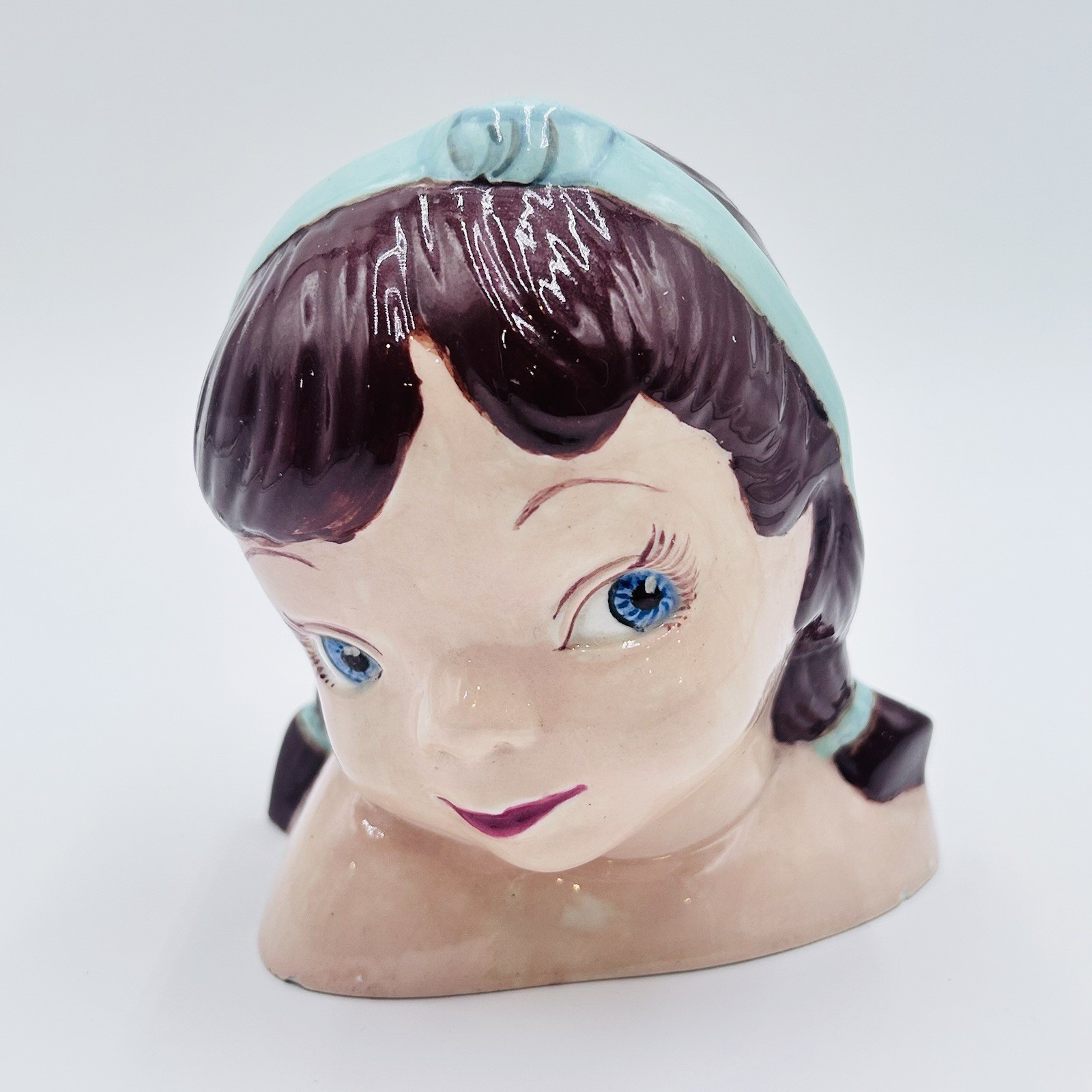 Vintage HTF RARE 1950s Girl Face Head Decor Signed Karen Headband Pony Tails