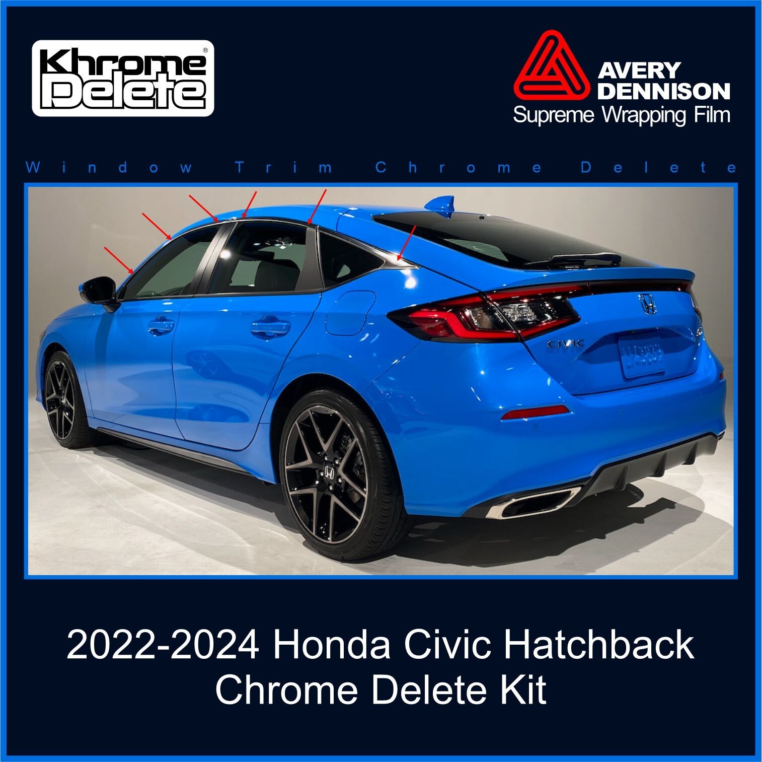 Gloss Black Vinyl Wrap Chrome Delete Trim for 2022–2026 Honda Civic Hatchback