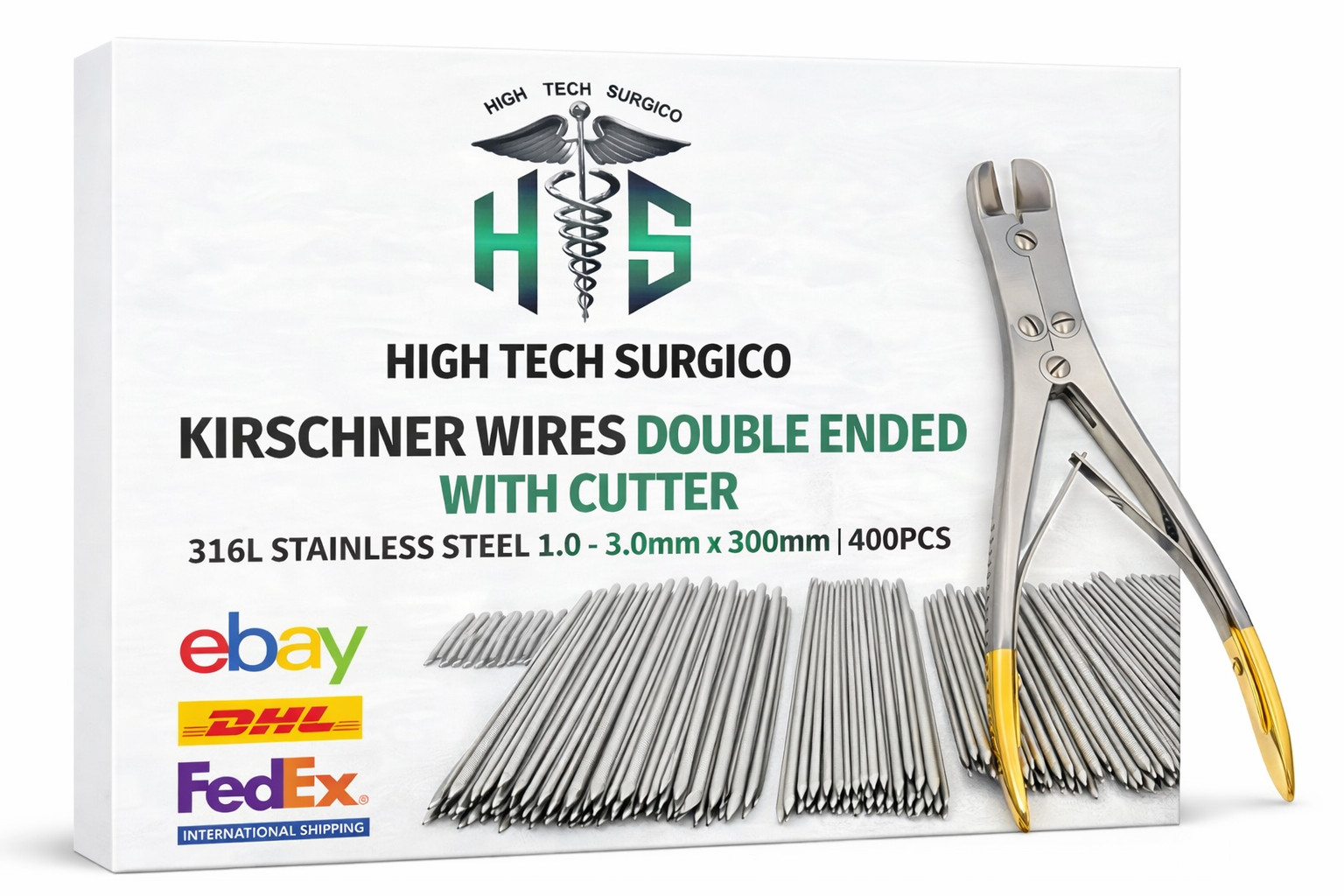 Kirschner Wires Double Ended 401 PCS Stainless Steel 1.0–3.0mm & Cutter K-Wires