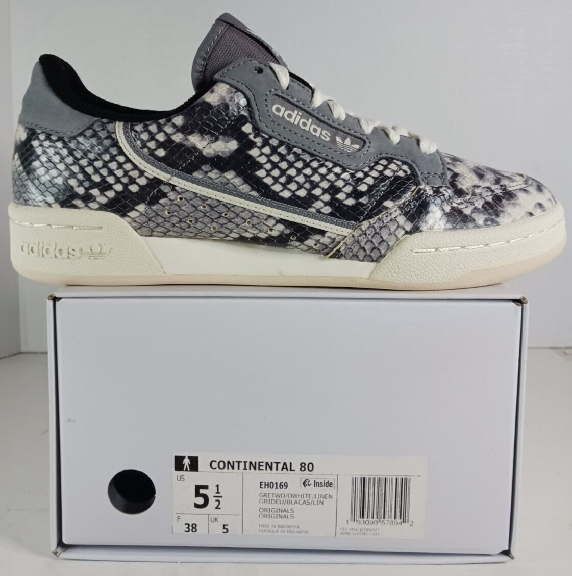 adidas Continental 80 \'Snakeskin\' Gray Sneakers Casual Shoes Mens 5.5 US