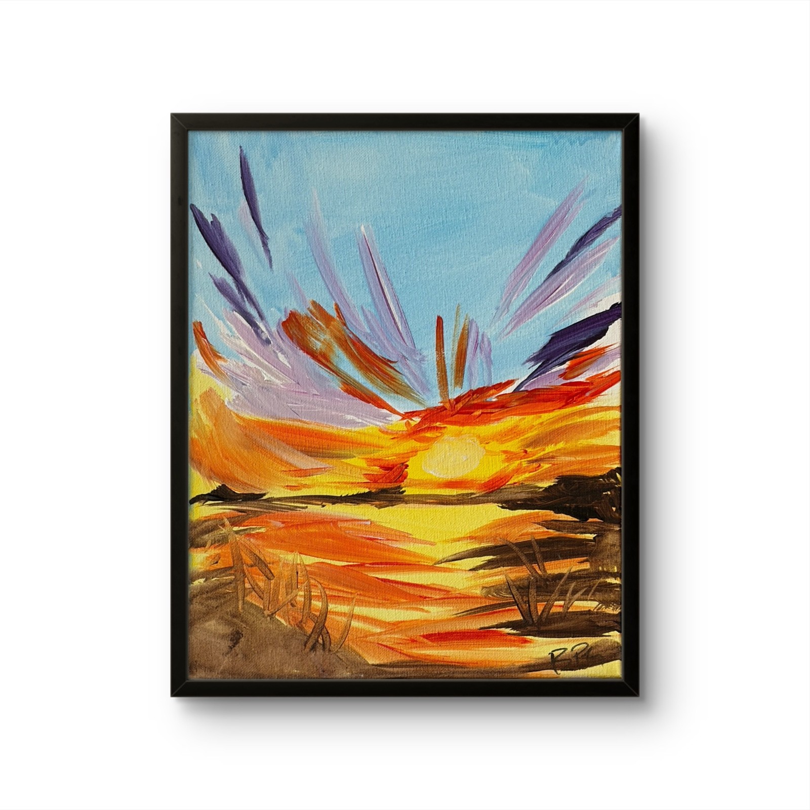 B.Perry Original 14x11 Expressionist Dramatic Sunset Landscape Painting Signed
