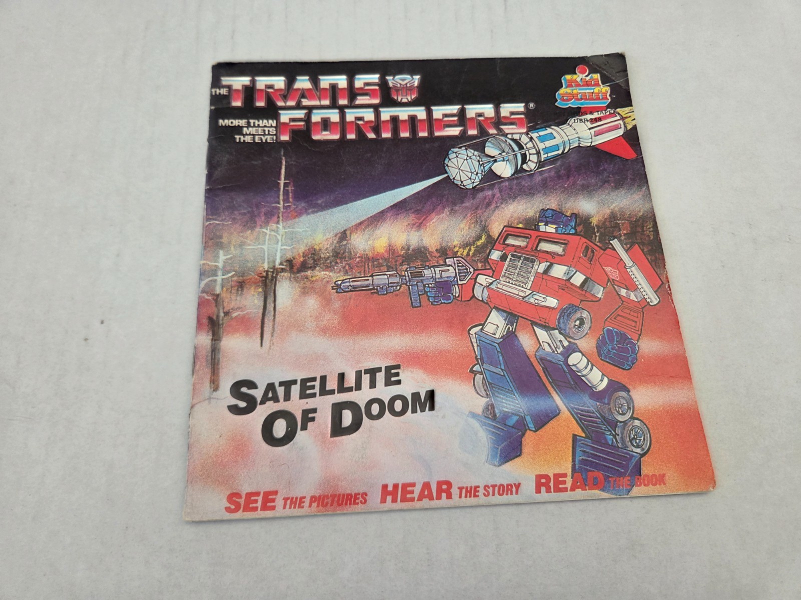 Vintage 1985 Kid Stuff Transformers Satellite Of Doom Book & Record Book