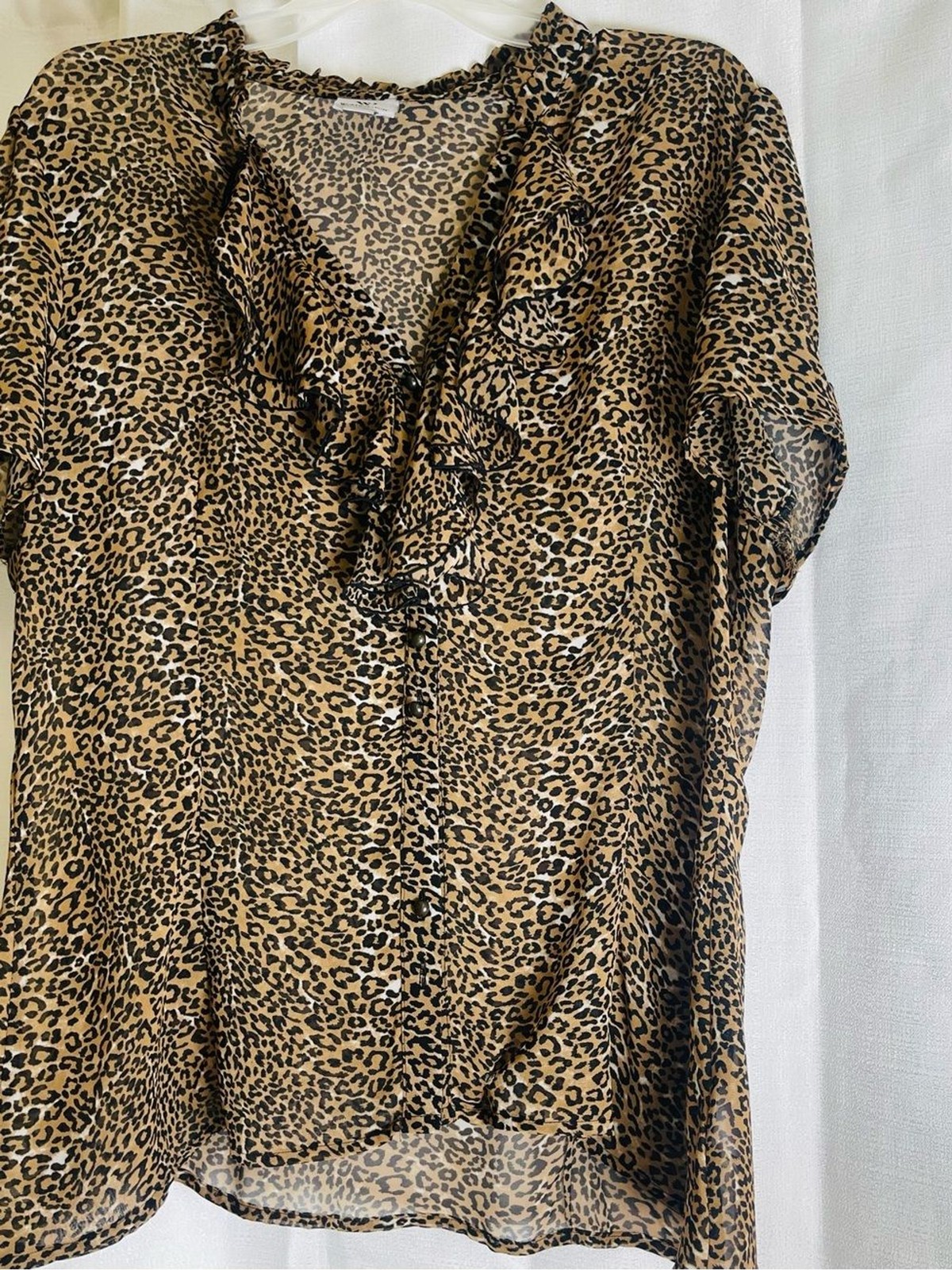 Worthington Leopard Print Ruffle V-Neck Blouse - Tan/Black Worthington Leopard Print Ruffle V-Neck Blouse - Tan/Black