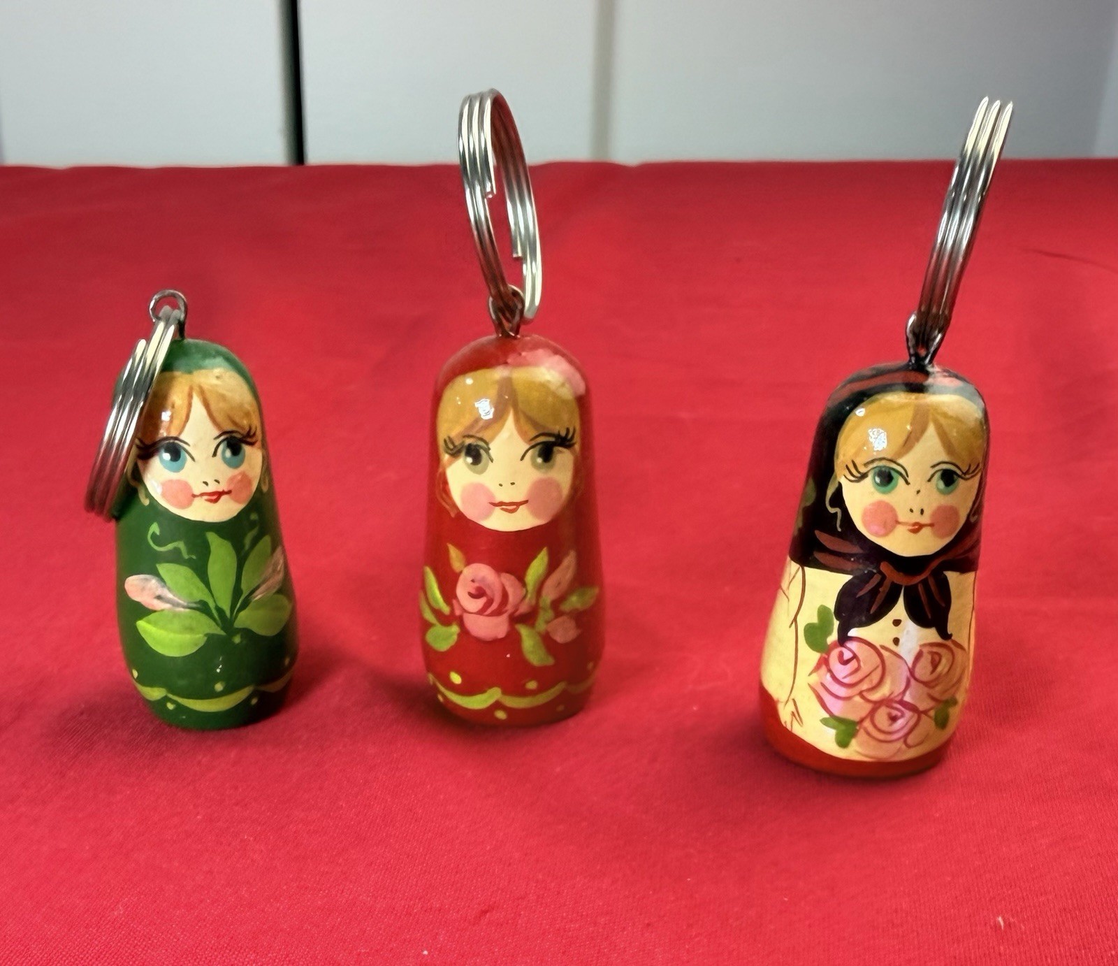 Vtg Russian Matryoshka Nesting Doll Keychains Lot 3 Wood Hand Painted 1.75\