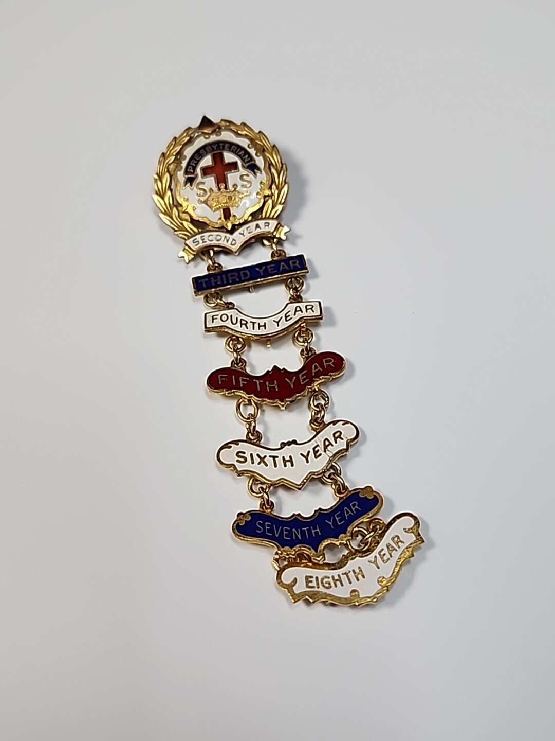 Presbyterian Sunday School Attendance Pins Little Systems 1/20 10K Gold Year 1-8