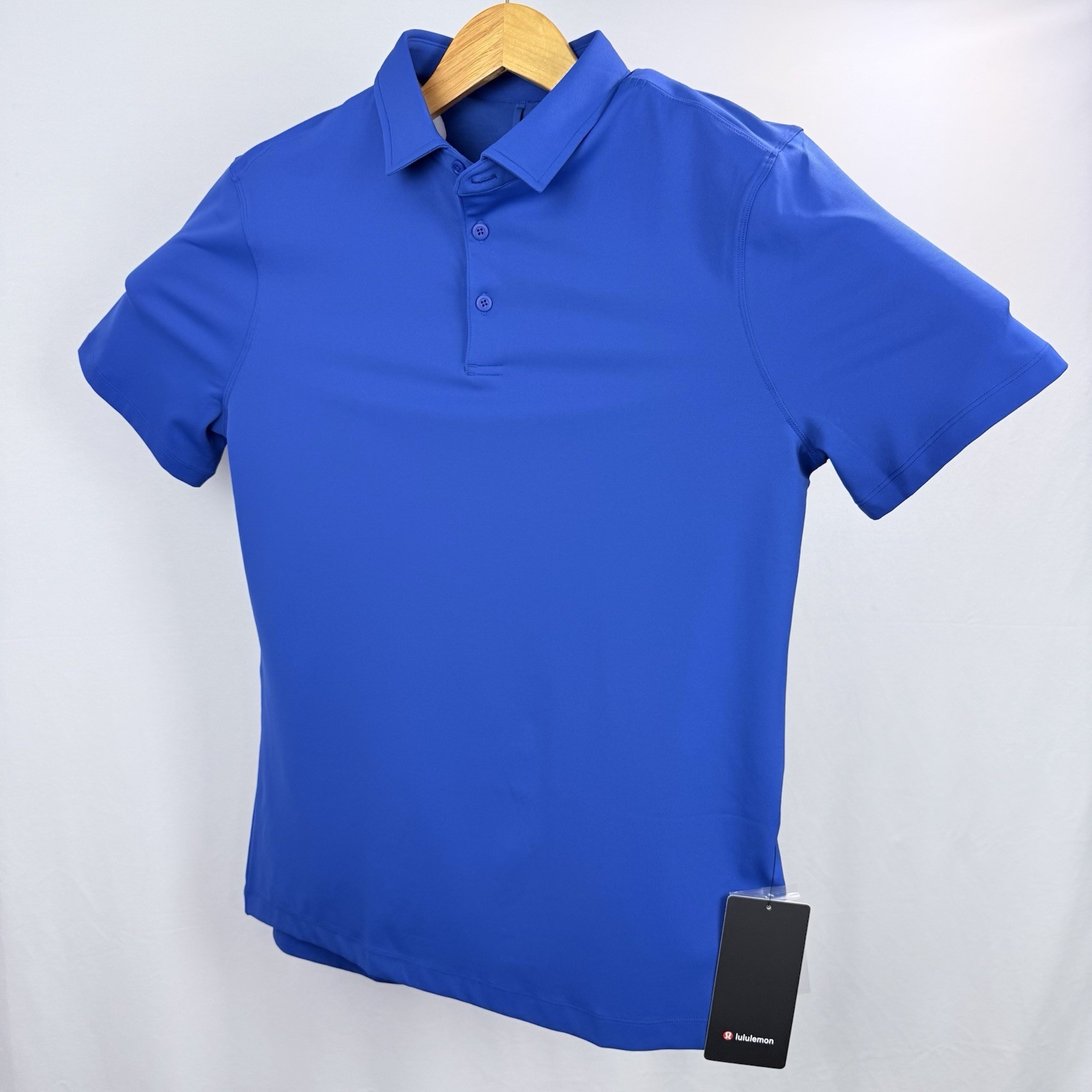 Lululemon Showzero Performance Polo Shirt Mens Large Blue Short Sleeve Golf READ Lululemon Showzero Performance Polo Shirt Mens Large Blue Short Sleeve Golf READ