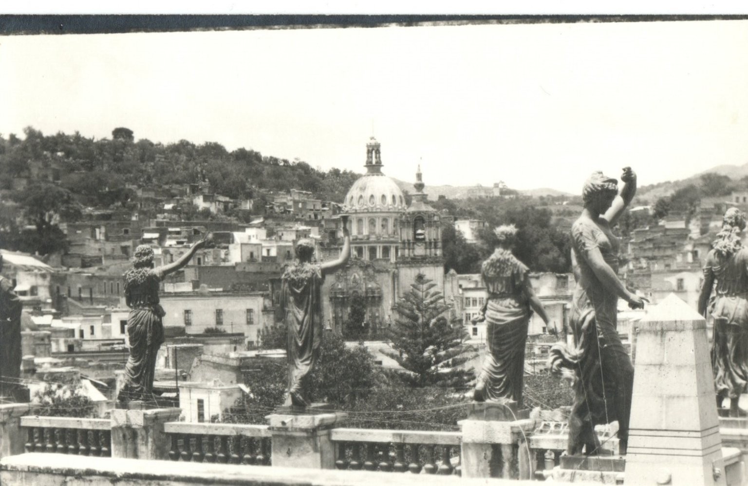 Vintage Real Photo Postcard Guanajuato Mexico City View Statues Dome Church