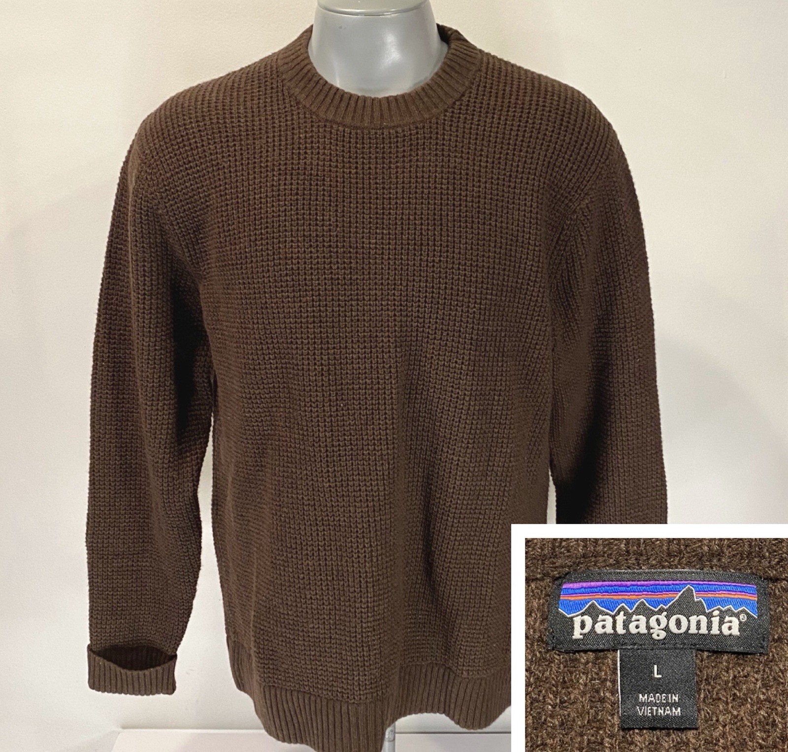 Patagonia Recycled Wool Blend Knit Sweater L Large Mens Brown 50655 Crewneck Patagonia Recycled Wool Blend Knit Sweater L Large Mens Brown 50655 Crewneck