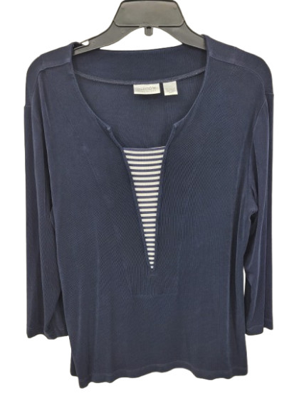 Chicos Travelers Top Womens XL 3 Blue Stripe Insert Slinky Knit Nautical Coastal