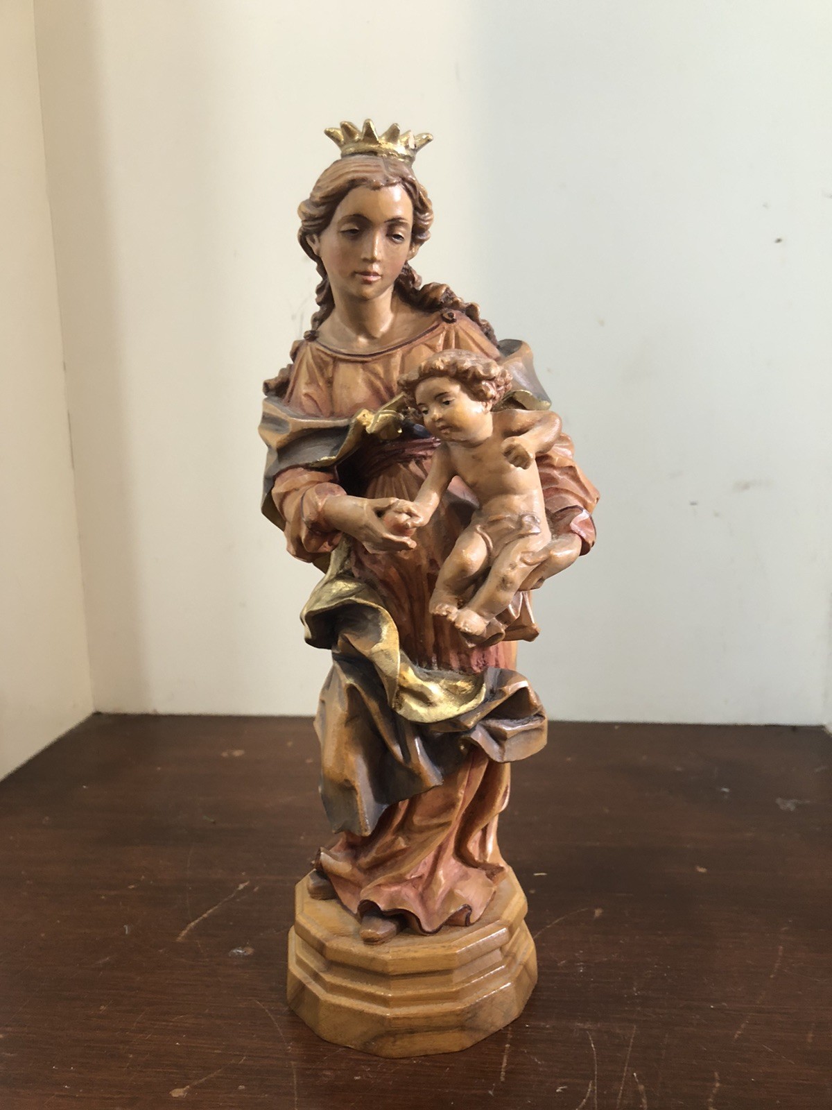 Catholic Church Antique Blessed Virgin Mother Mary Statue 11” wood carved anri